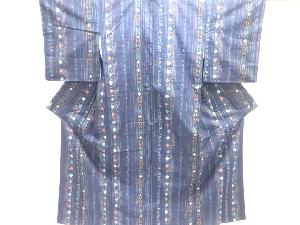 花縞模様織り出し手織り紬着物